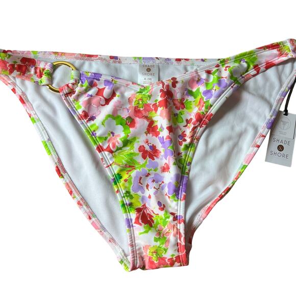 Shade & Shore Women's Floral Print Side Ring Bikini Bottom - Size XL - NWT - Picture 1 of 7